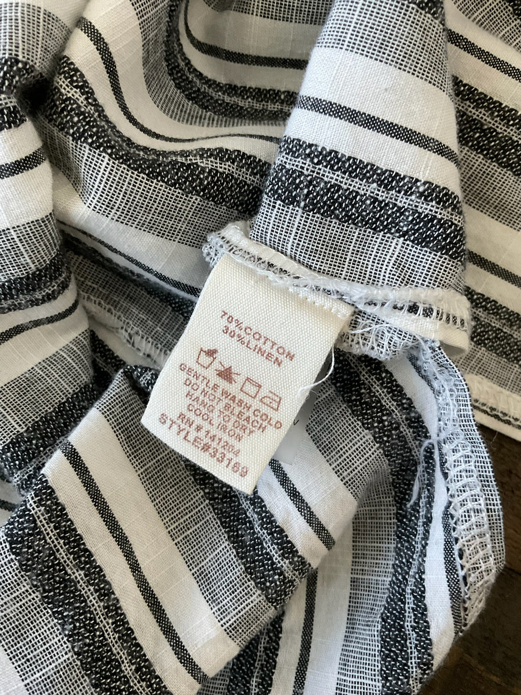 Hem & Thread Black White Striped Button Down Linen Blend Dress.  Medium