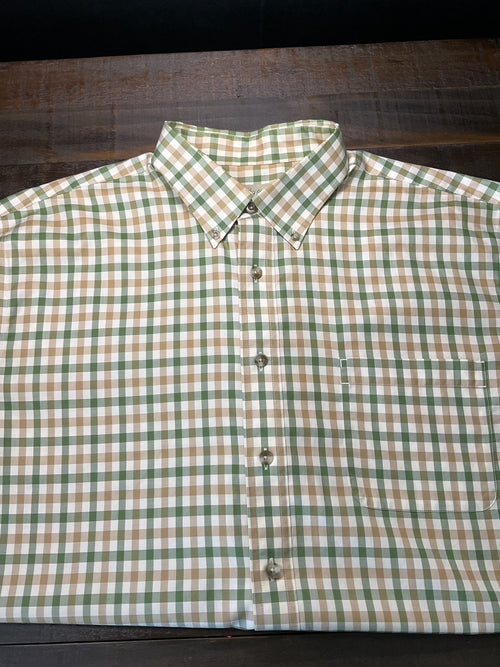 Cabela’s Men’s Short-Sleeve Plaid Button-Up Trail Shirt - Green & Tan (Size XL)