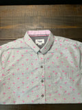 Voyage Men’s Short-Sleeve Tropical Flamingo Shirt - Gray & Pink (Size Medium)