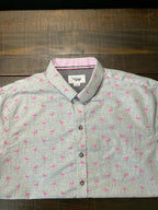 Voyage Men’s Short-Sleeve Tropical Flamingo Shirt - Gray & Pink (Size Medium)
