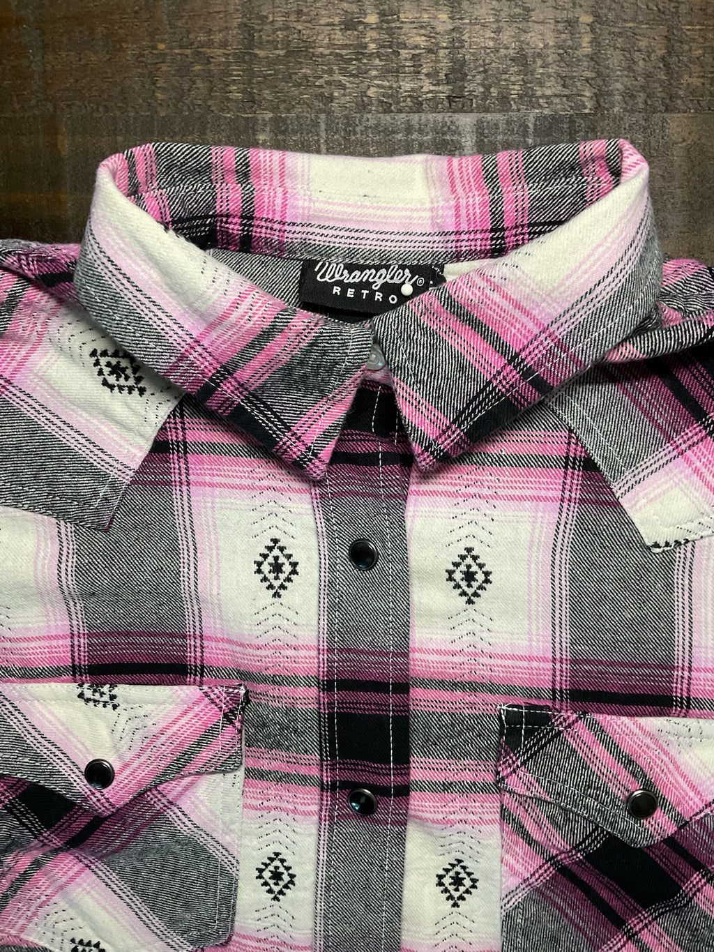 Wrangler Retro Women's Pink, Black & White Plaid Flannel Shirt - Size Small