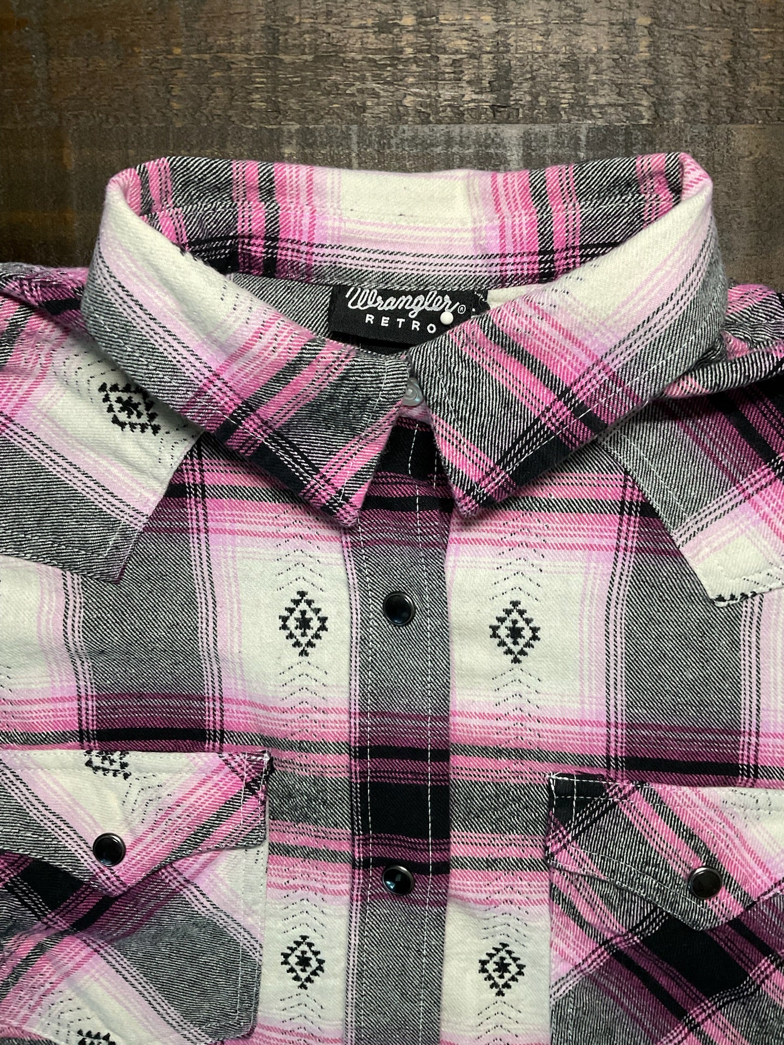 Wrangler Retro Women's Pink, Black & White Plaid Flannel Shirt - Size Small