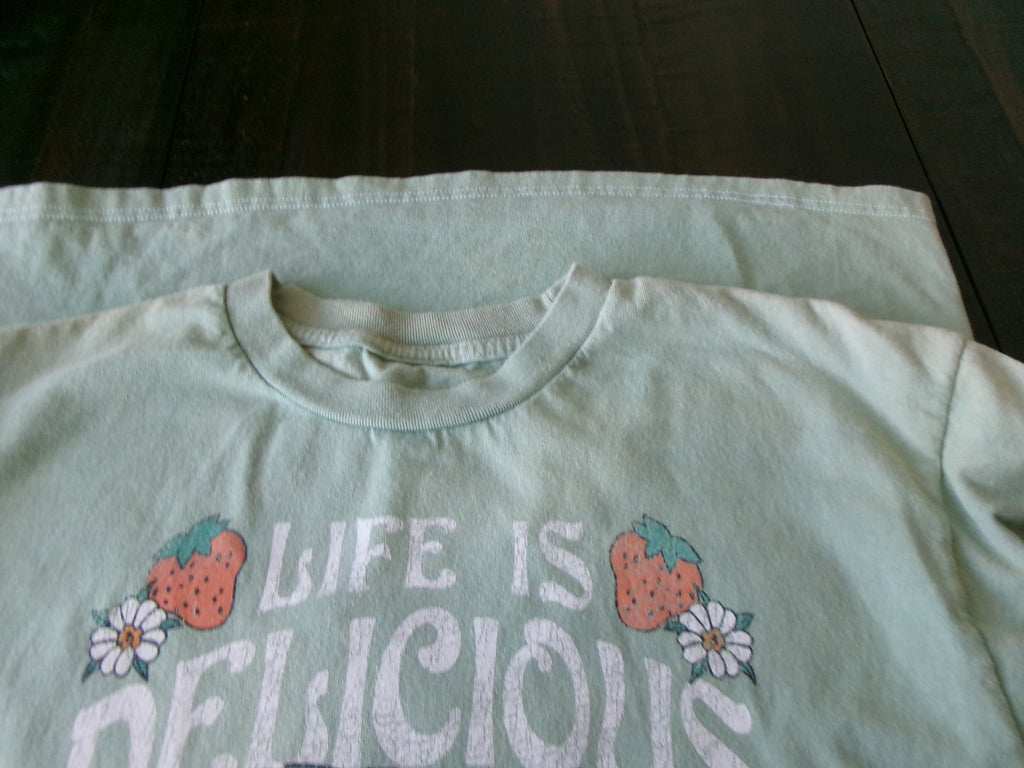 Strawberry Shortcake Women's Short Sleeve Green Printed T Shirt.  Size Large 