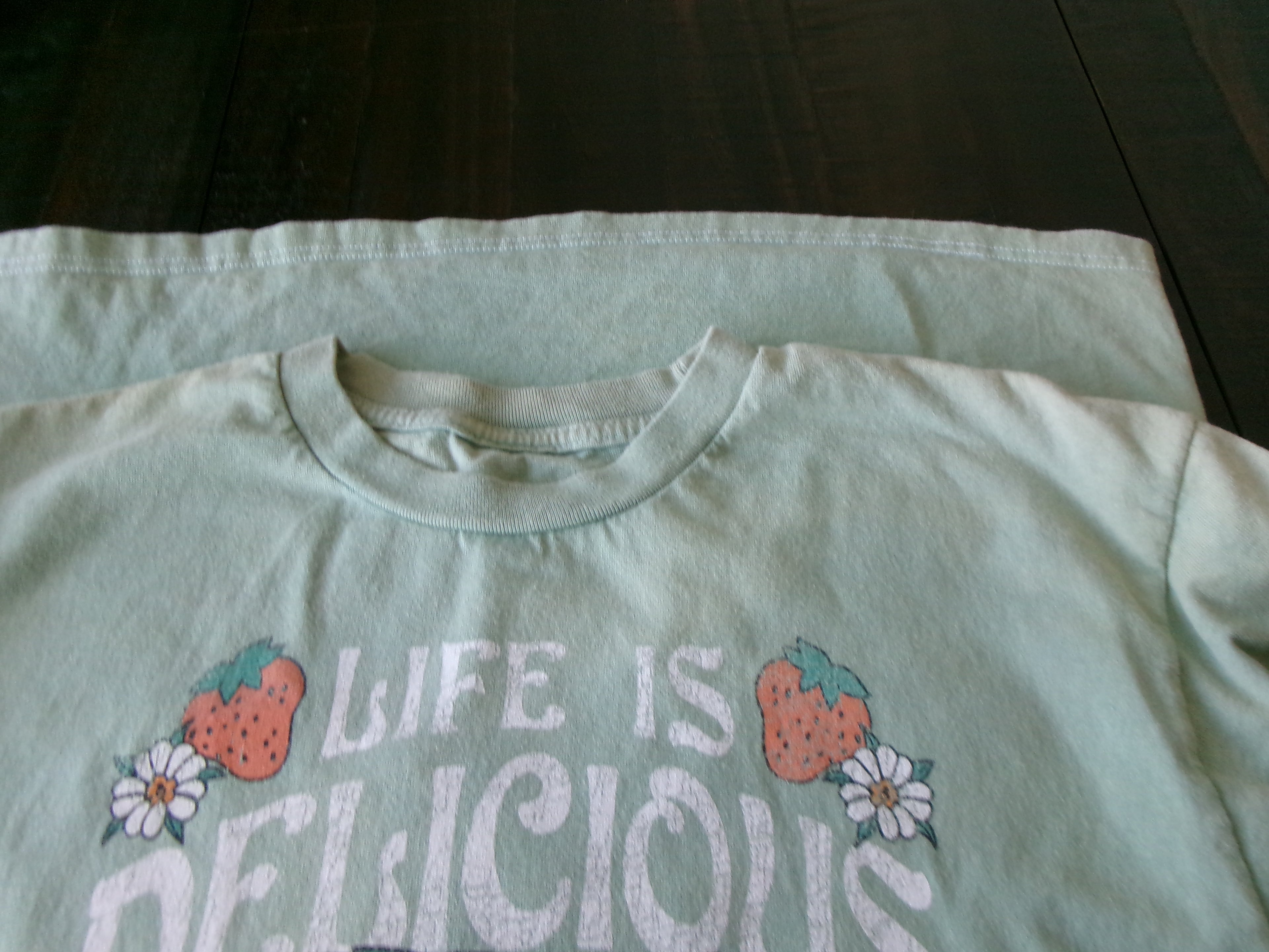 Strawberry Shortcake Women's Short Sleeve Green Printed T Shirt.  Size Large 