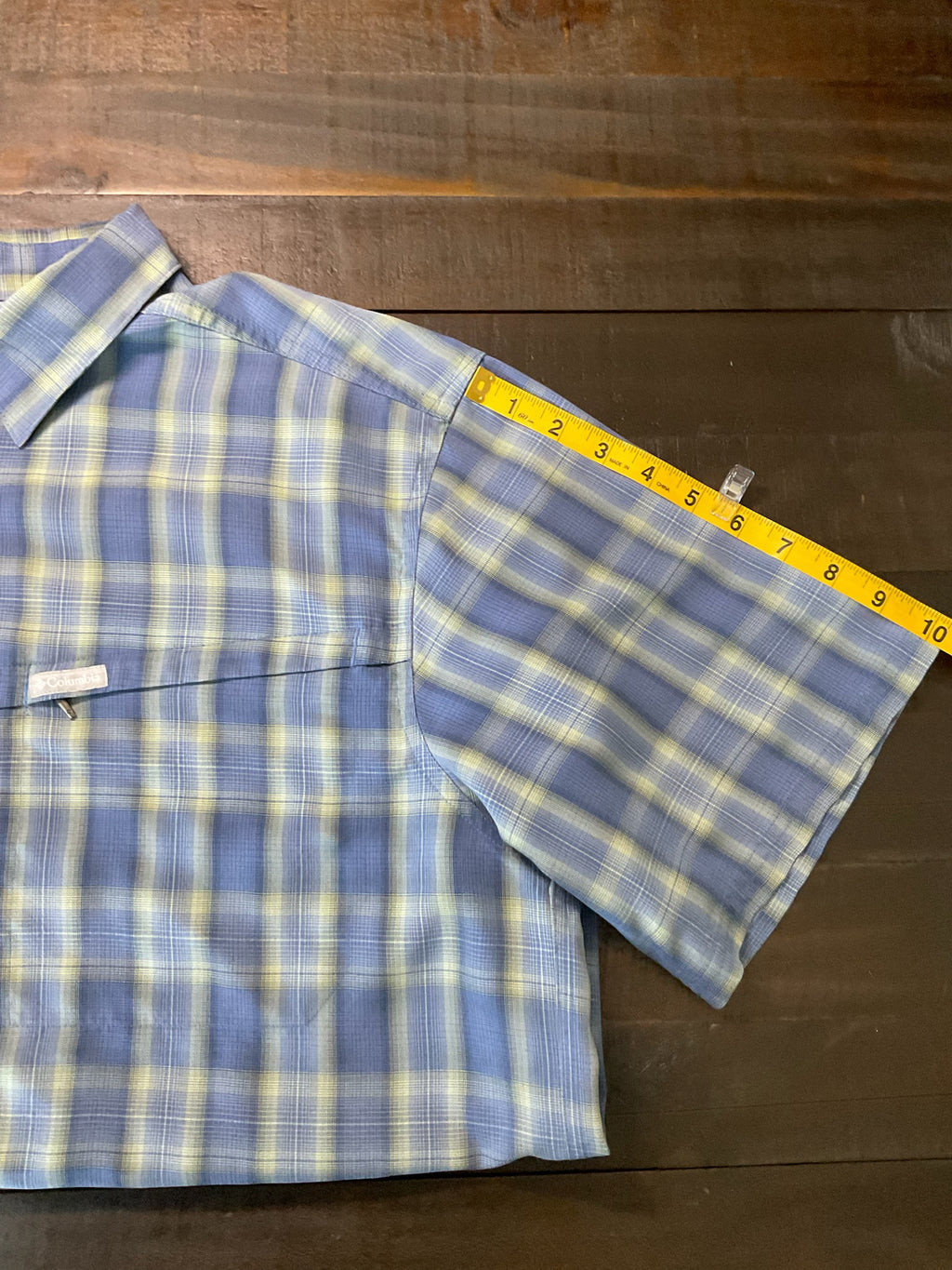 Columbia Men’s Omni Shade Short Sleeve Blue Plaid Button Up Shirt Large 