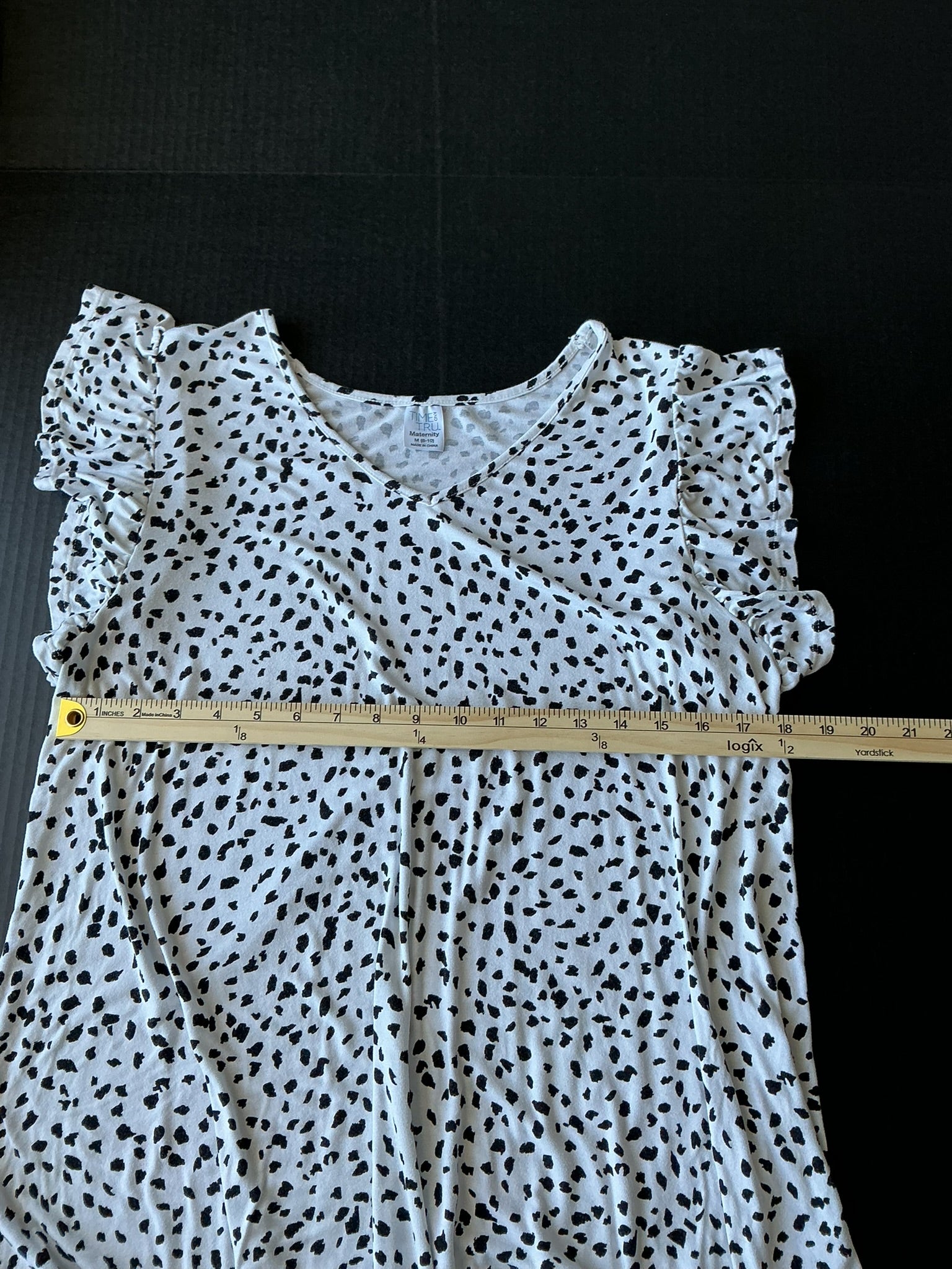 Time and Tru Maternity Dalmatian Henley Babydoll Top – White/Black
