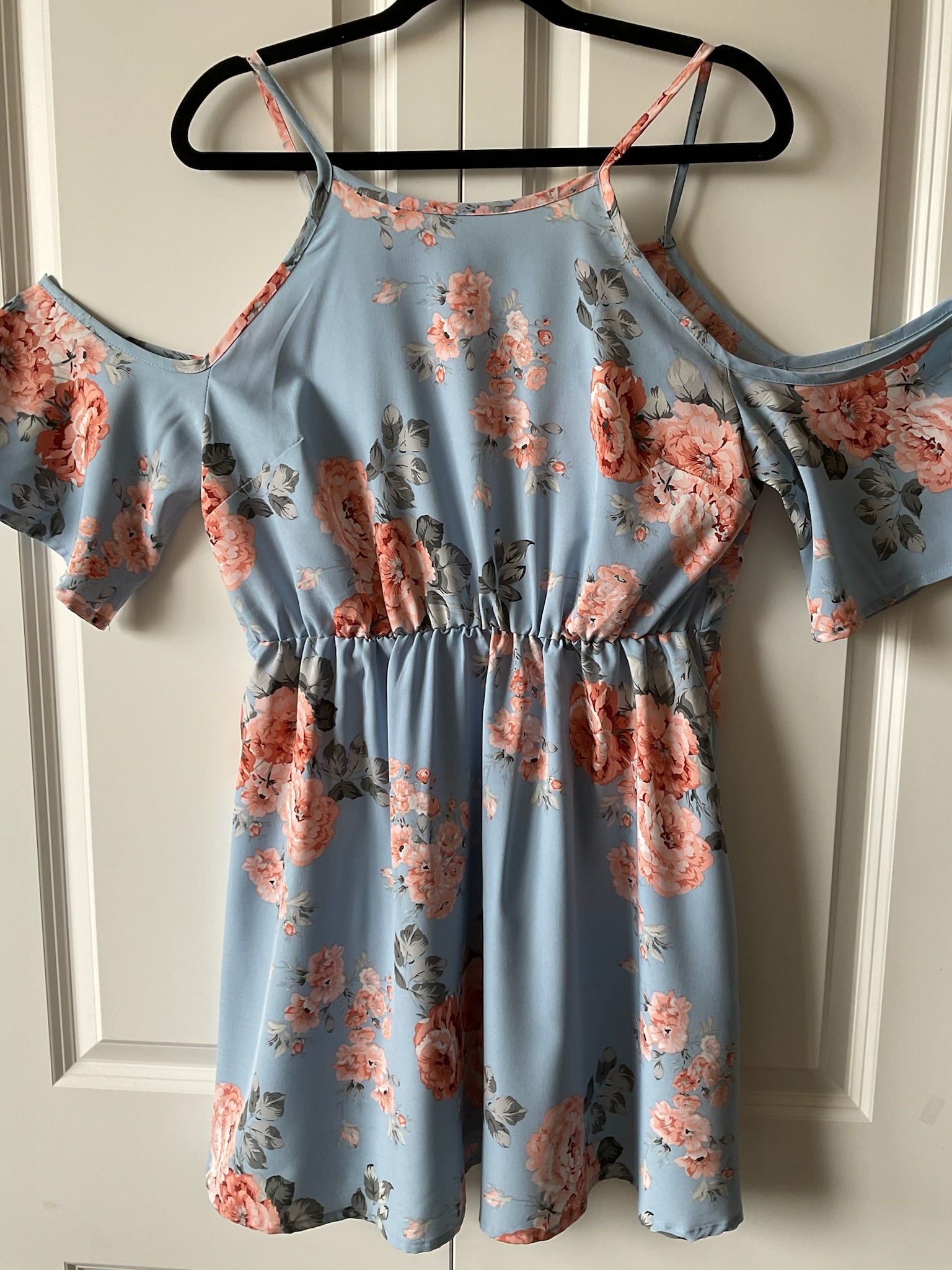 Shein Curve Women's Pale Blue Floral Cold Shoulder Knee-Length Dress - Size 0XL