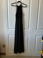 Elegant Black Floor-Length Maxi Dress with Gold Rope Halter Neck - Size Large