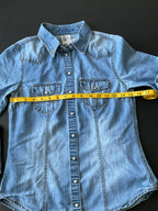 HM Women's Long Sleeve Button Up Shirt Light Wash Denim Size X Small