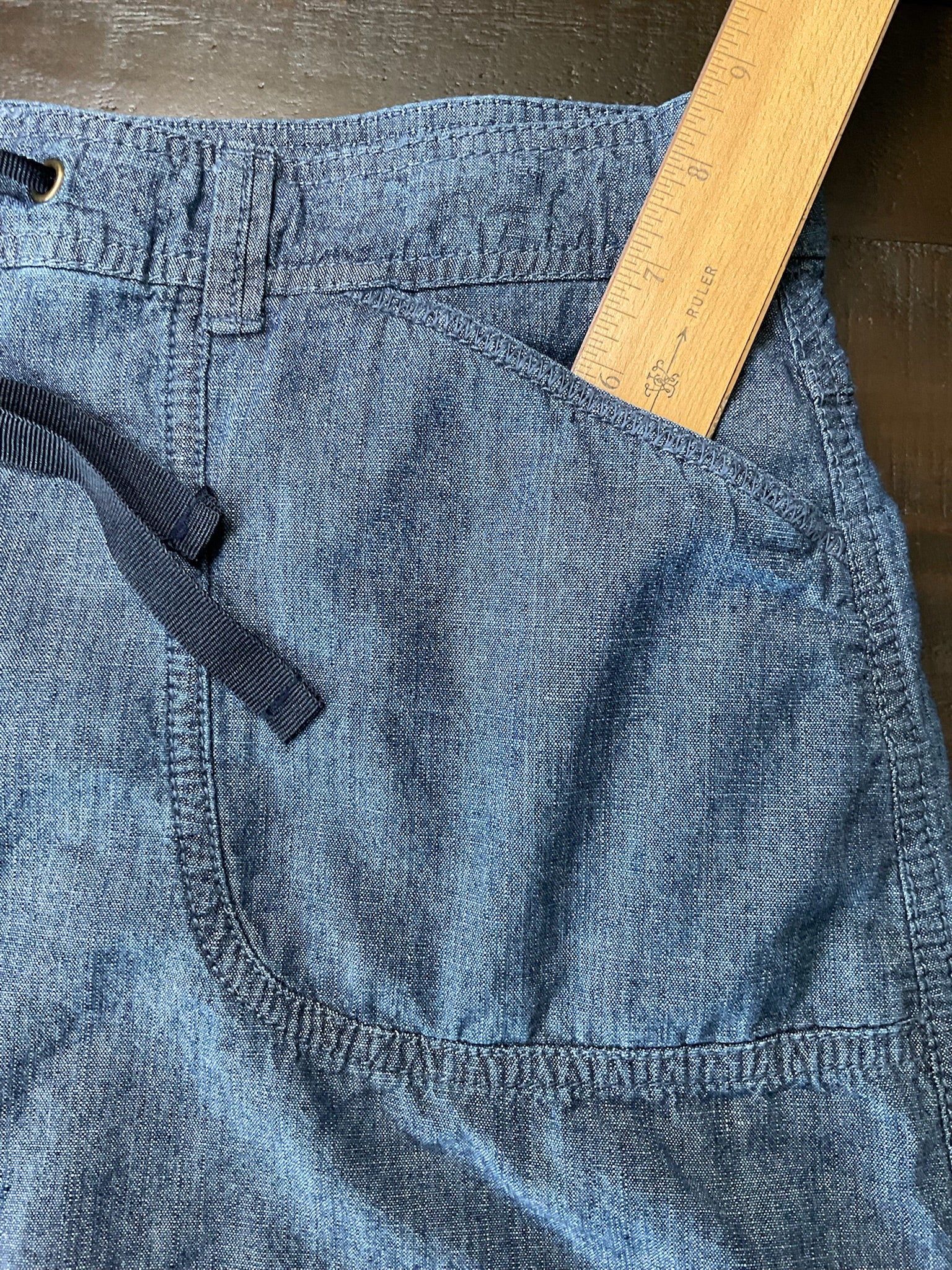 Vintage White Stag Chambray Denim Skort Size 14 Blue Drawstring