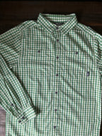 The North Face men's button-up long sleeve shirt Green Plaid. Size Medium