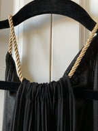 Elegant Black Floor-Length Maxi Dress with Gold Rope Halter Neck - Size Large