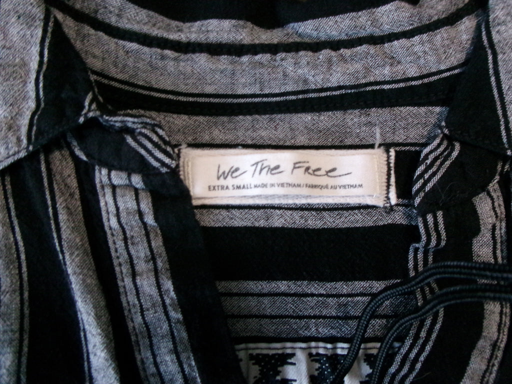 We The Free Oversized 3-Button Striped Shirt - Black & White Size X Small