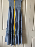 Simplee Women's Light Blue 100% Cotton Maxi Dress with Daisy Trim & Cutout - Size M
