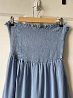 Simplee Women's Light Blue 100% Cotton Maxi Dress with Daisy Trim & Cutout - Size M