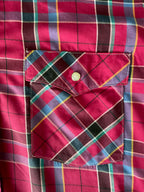 Vintage Saddle King Western Wear Plaid Pearl Snap Shirt Mens XXL Pink Purple Cowboy