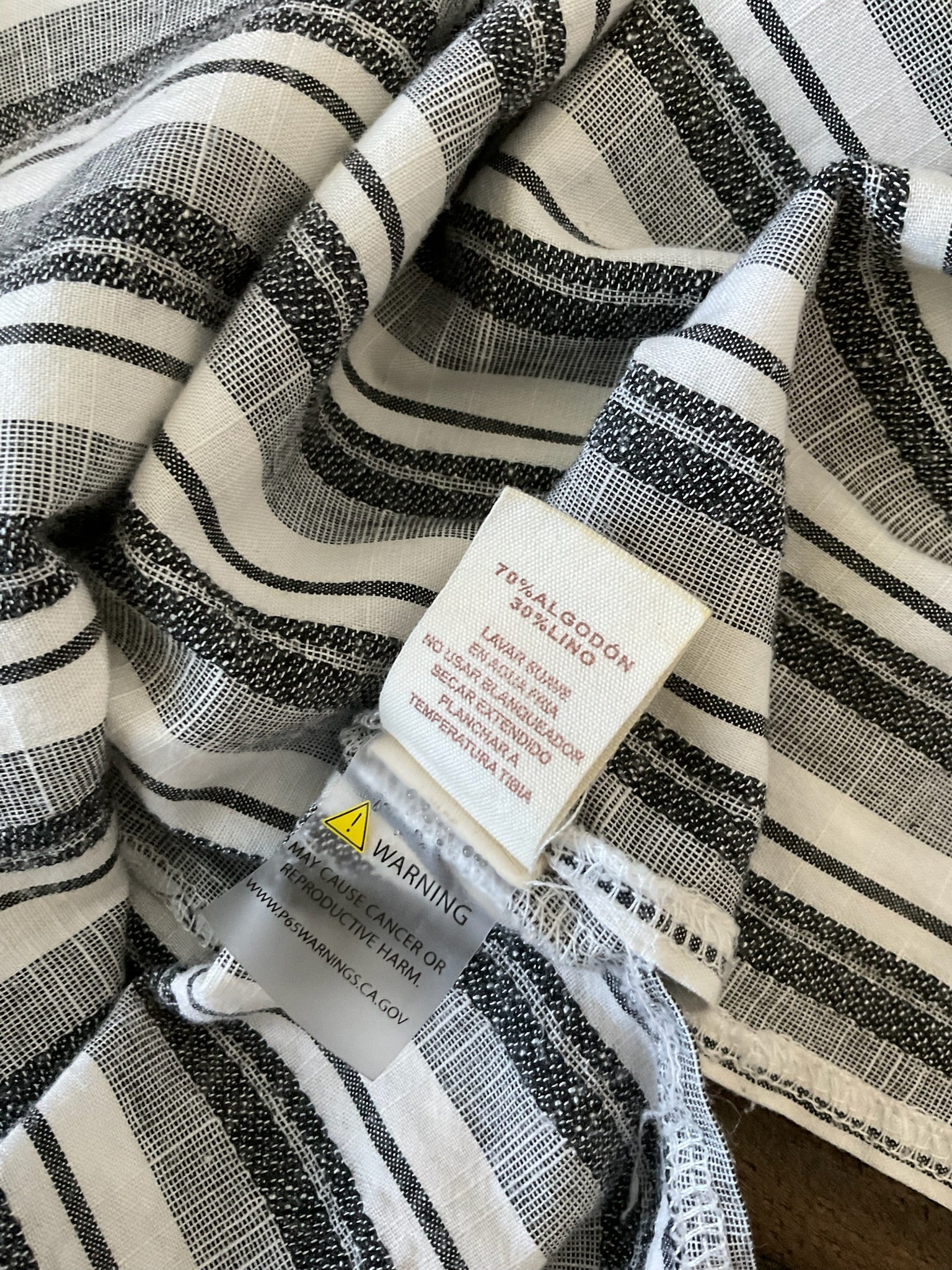 Hem & Thread Black White Striped Button Down Linen Blend Dress.  Medium