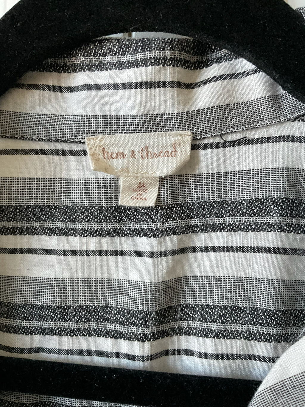 Hem & Thread Black White Striped Button Down Linen Blend Dress.  Medium