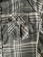 BKE Men's Plaid and Stripe Western Pearl Snap Long Sleeve Shirt. Size Large