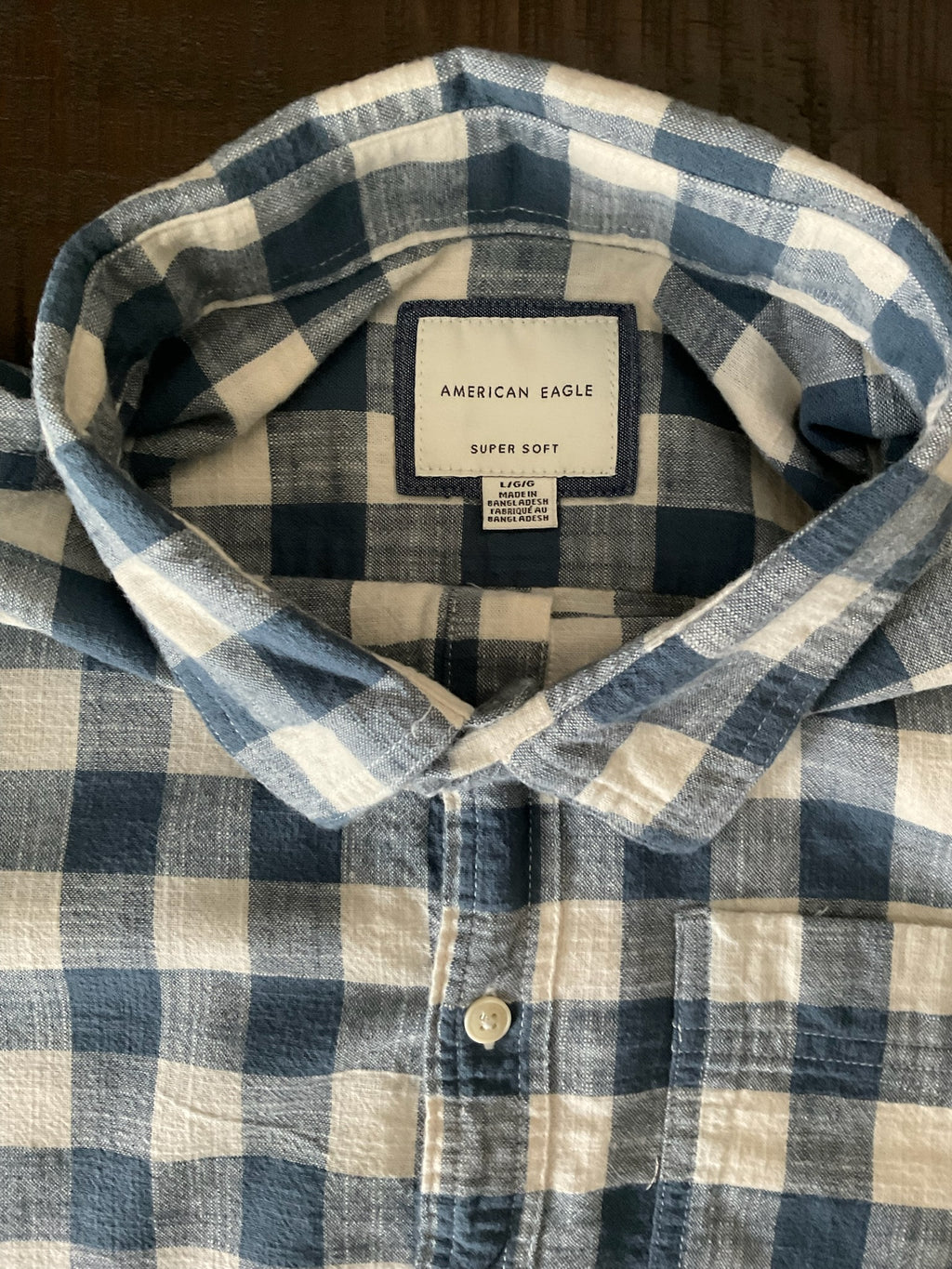 American Eagle Men's Super Soft Plaid Long Sleeve Button Up Shirt