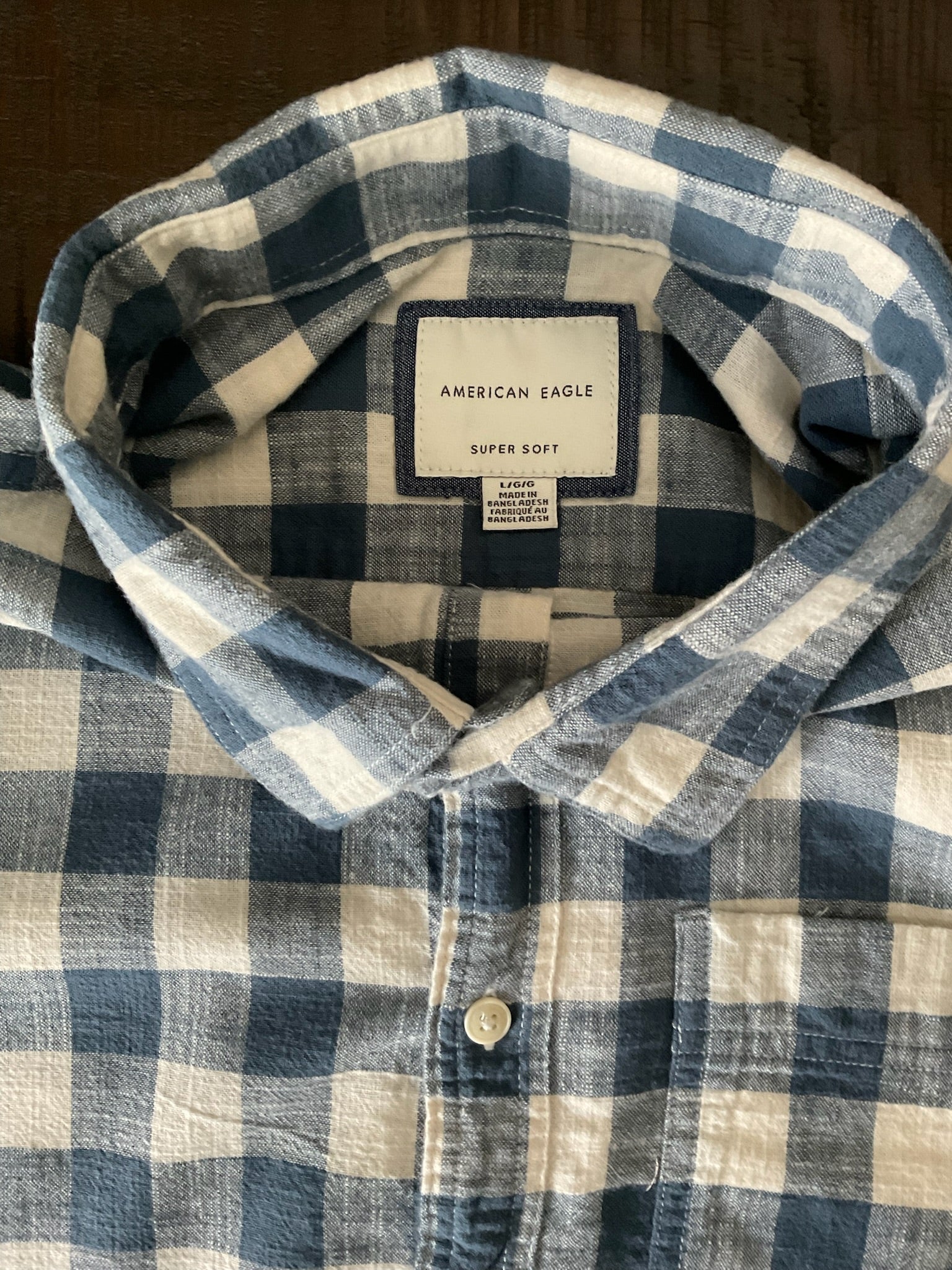 American Eagle Men's Super Soft Plaid Long Sleeve Button Up Shirt