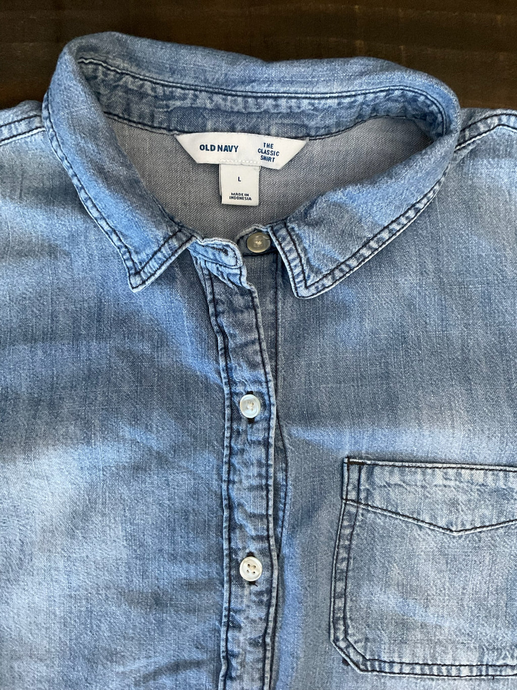 Old Navy Women's Classic Denim Long Sleeve Shirt - Light Blue, Size Large