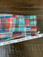 L.L. Bean Women’s Long-Sleeve Roll-Tab Plaid Shirt - Turquoise & Rust  Large)