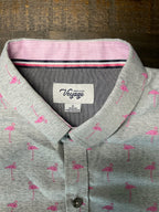 Voyage Men’s Short-Sleeve Tropical Flamingo Shirt - Gray & Pink (Size Medium)
