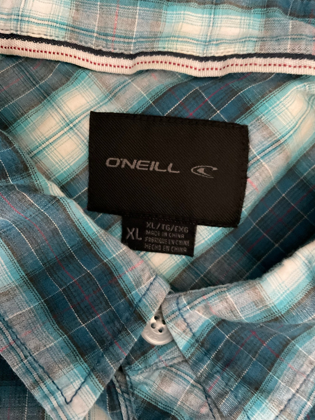 O'Neill Men's Long Sleeve Button Up Shirt Teal, Blue and White.   X-Large
