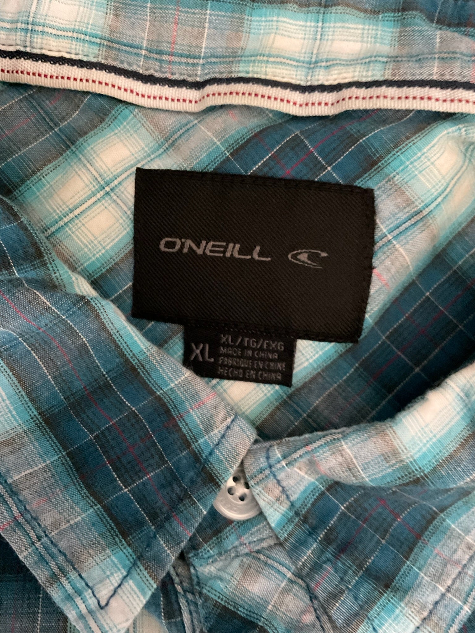 O'Neill Men's Long Sleeve Button Up Shirt Teal, Blue and White.   X-Large