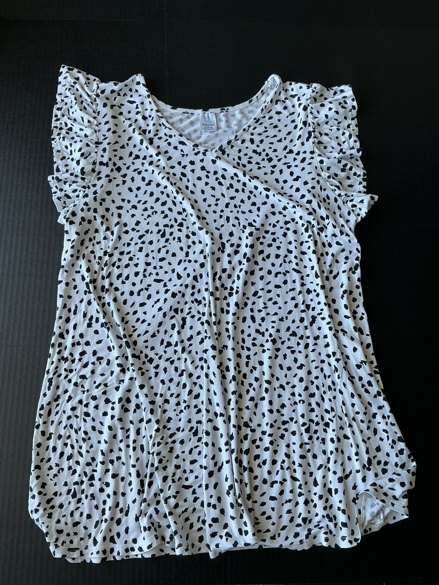 Time and Tru Maternity Dalmatian Henley Babydoll Top – White/Black