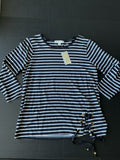 Michael Kors Women's 3/4 Sleeve Shirt in a classic Black and White Stripe (Size Large)