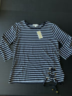 Michael Kors Women's 3/4 Sleeve Shirt in a classic Black and White Stripe (Size Large)