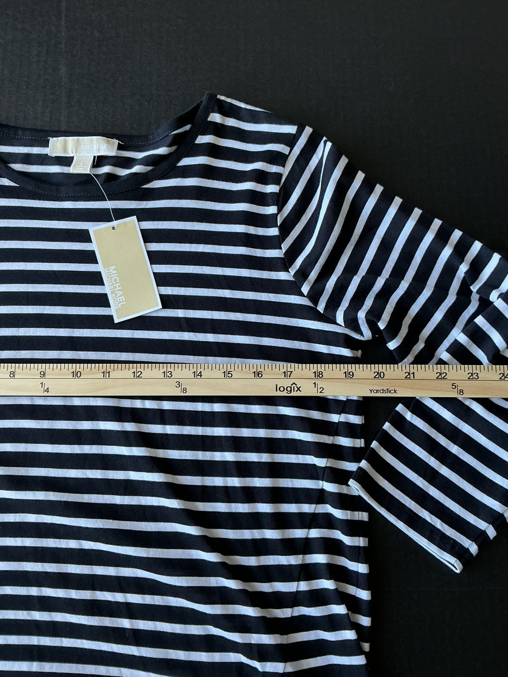Michael Kors Women's 3/4 Sleeve Shirt in a classic Black and White Stripe (Size Large)