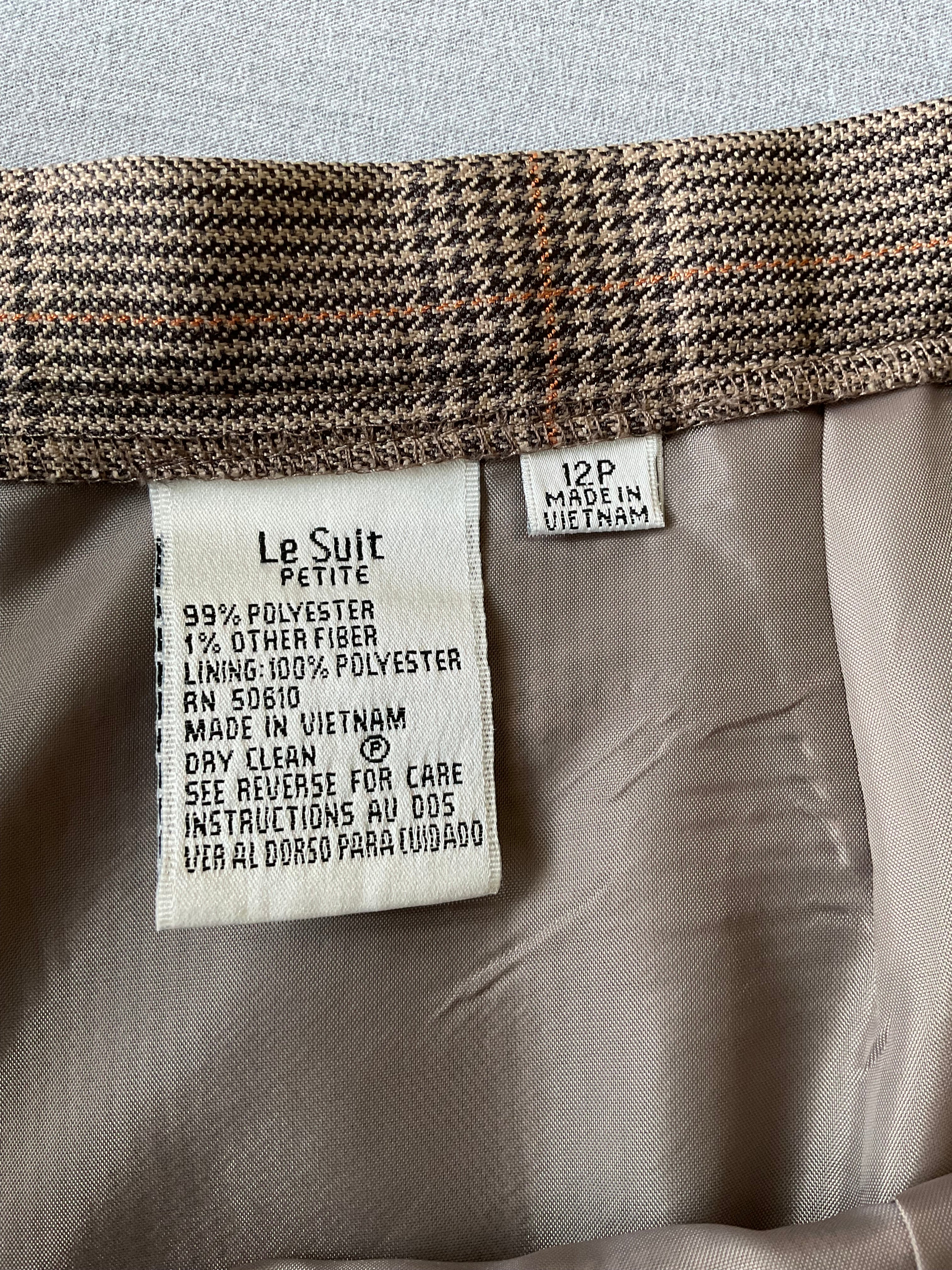 Le Suit Women's Petite Brown Tweed Plaid Trouser Pants. Size 12