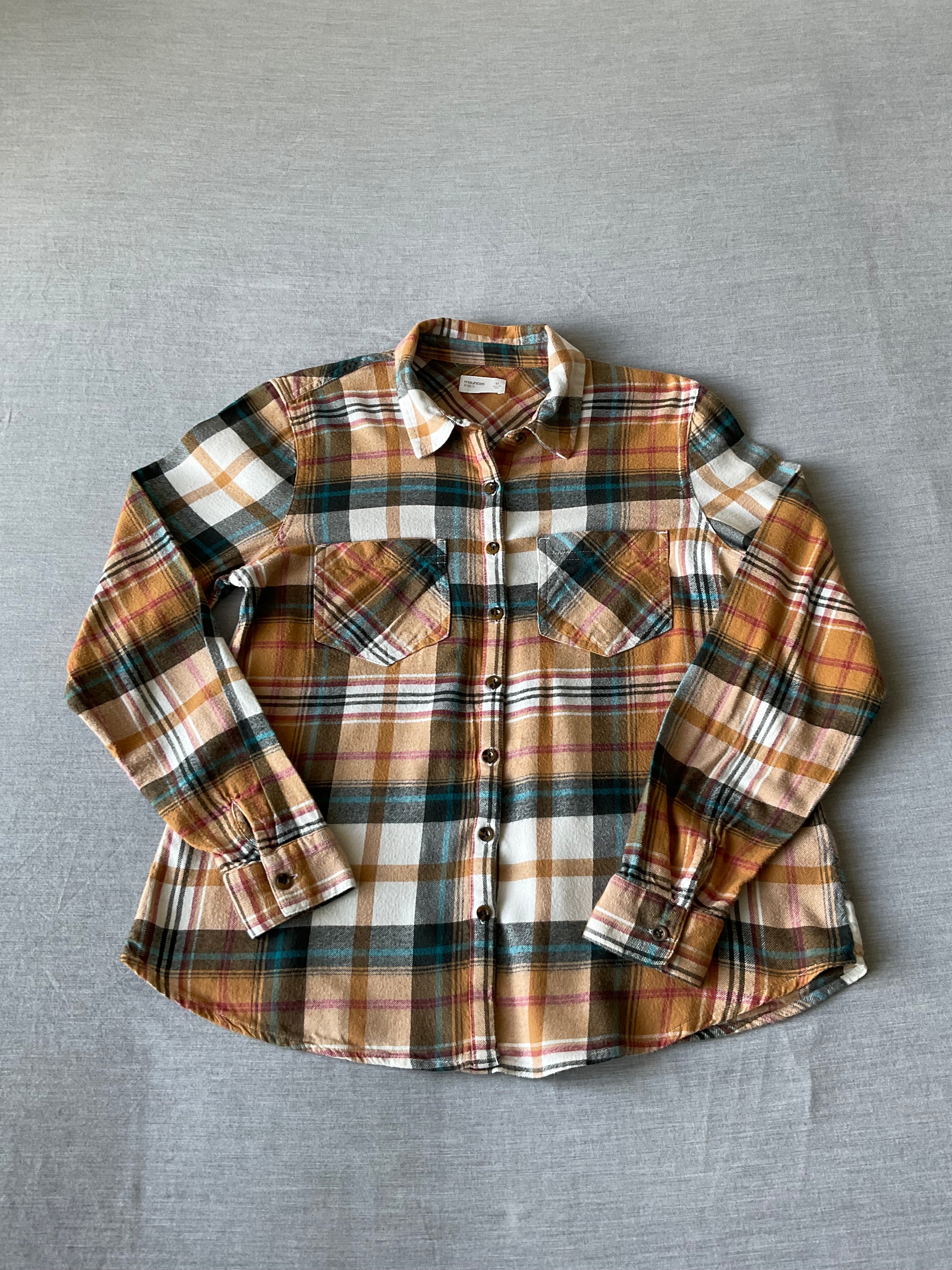 Maurice's Women's Western Style Long Sleeve Button Down Orange Plaid Flannel Shirt
