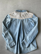 Mudd Women's Long Sleeve Pearl Button Snap Denim and Lace Shirt