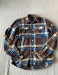 American Eagle Men's Long Sleeve Button Up Flannel Plaid Brown, Blue Beige Shirt