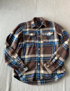 American Eagle Men's Long Sleeve Button Up Flannel Plaid Brown, Blue Beige Shirt