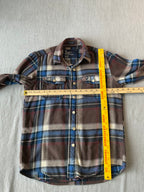American Eagle Men's Long Sleeve Button Up Flannel Plaid Brown, Blue Beige Shirt