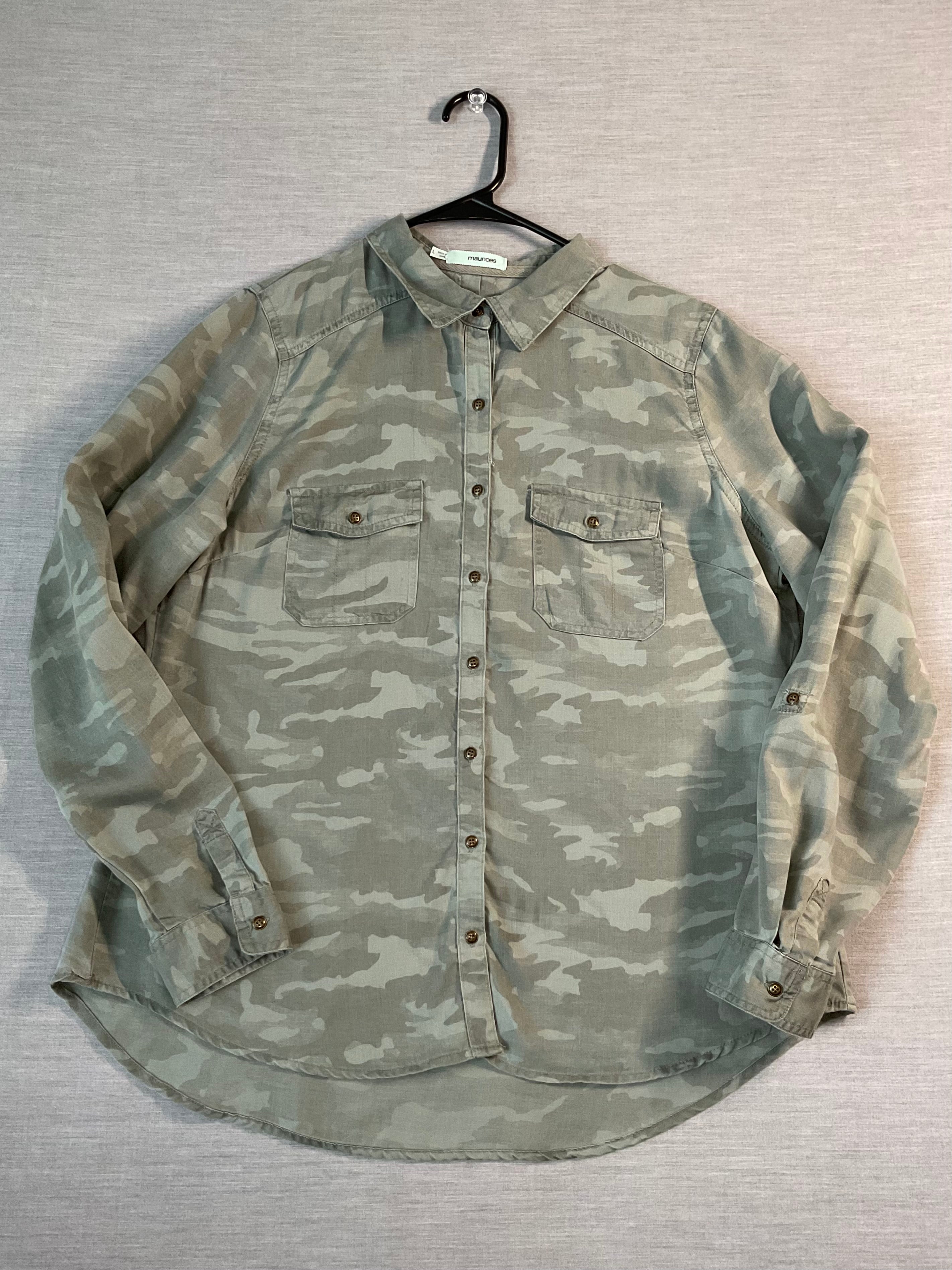 Maurice's Women's Long Sleeve Button Front Blouse Camo Print Size L