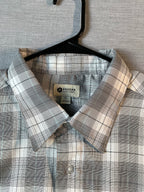 Haggar Men's White & Gray Plaid Short Sleeve Button-Up Shirt