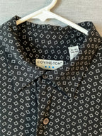 Covington Men's Short Sleeve Button Up Shirt in Black with White Diamond Print.