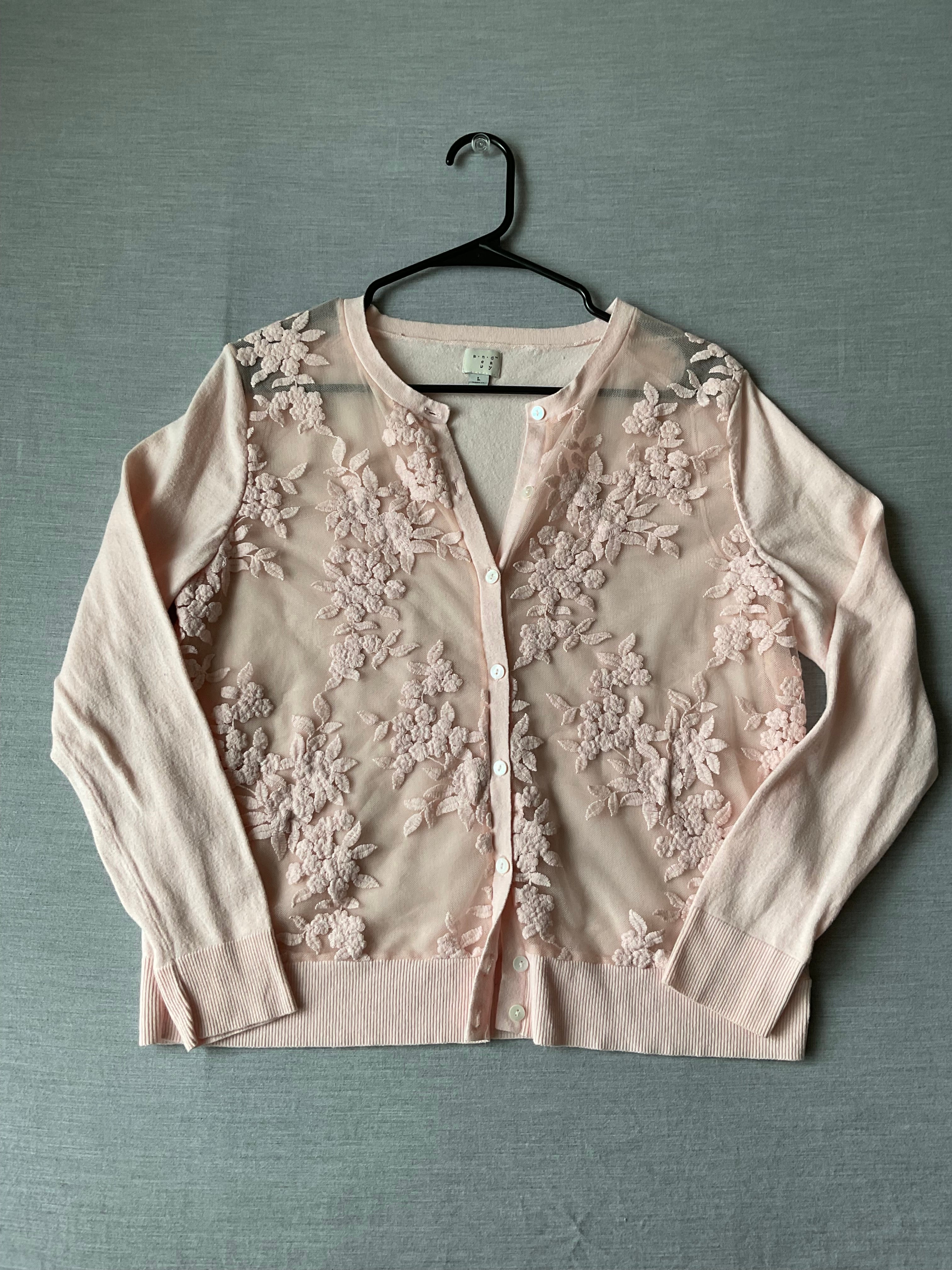 A New Day Women's Pink Long Sleeve Button Up Sweater