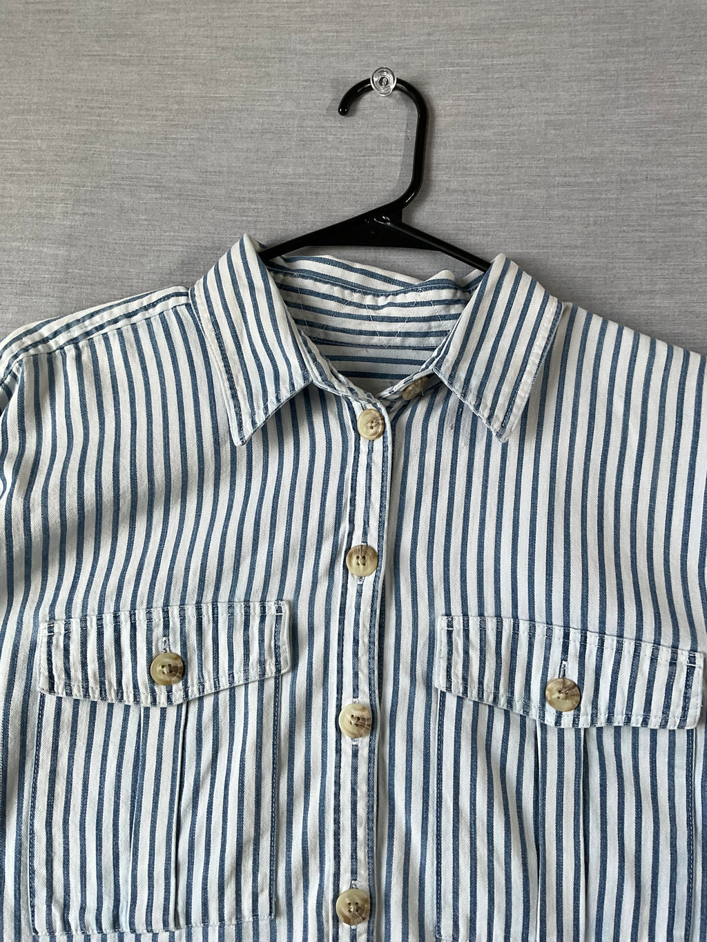 American Eagle Blue White Striped Oversized Long Sleeve Shirt - Small