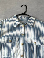 American Eagle Blue White Striped Oversized Long Sleeve Shirt - Small