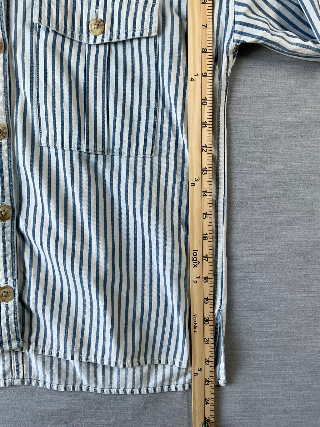American Eagle Blue White Striped Oversized Long Sleeve Shirt - Small