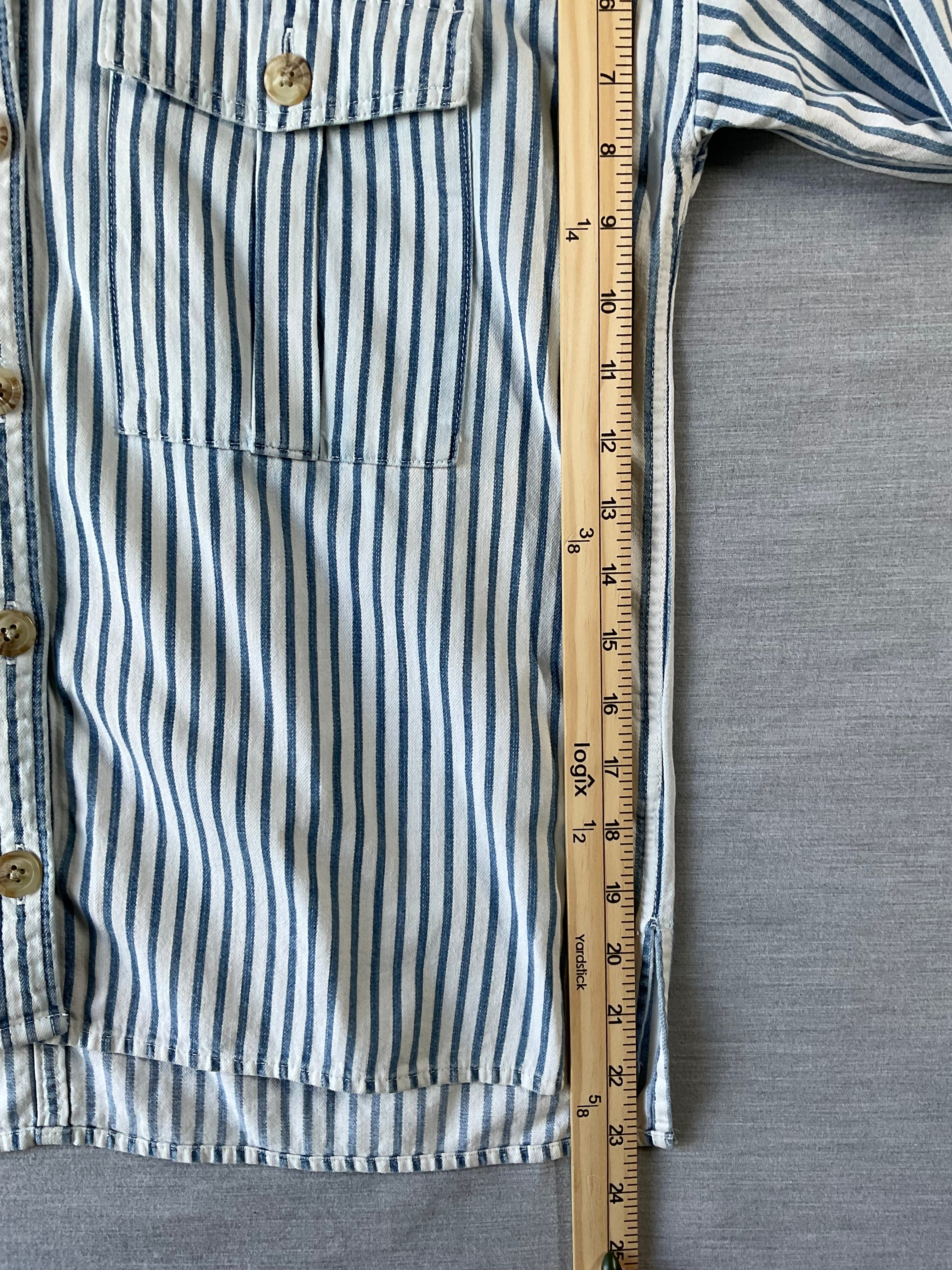 American Eagle Blue White Striped Oversized Long Sleeve Shirt - Small