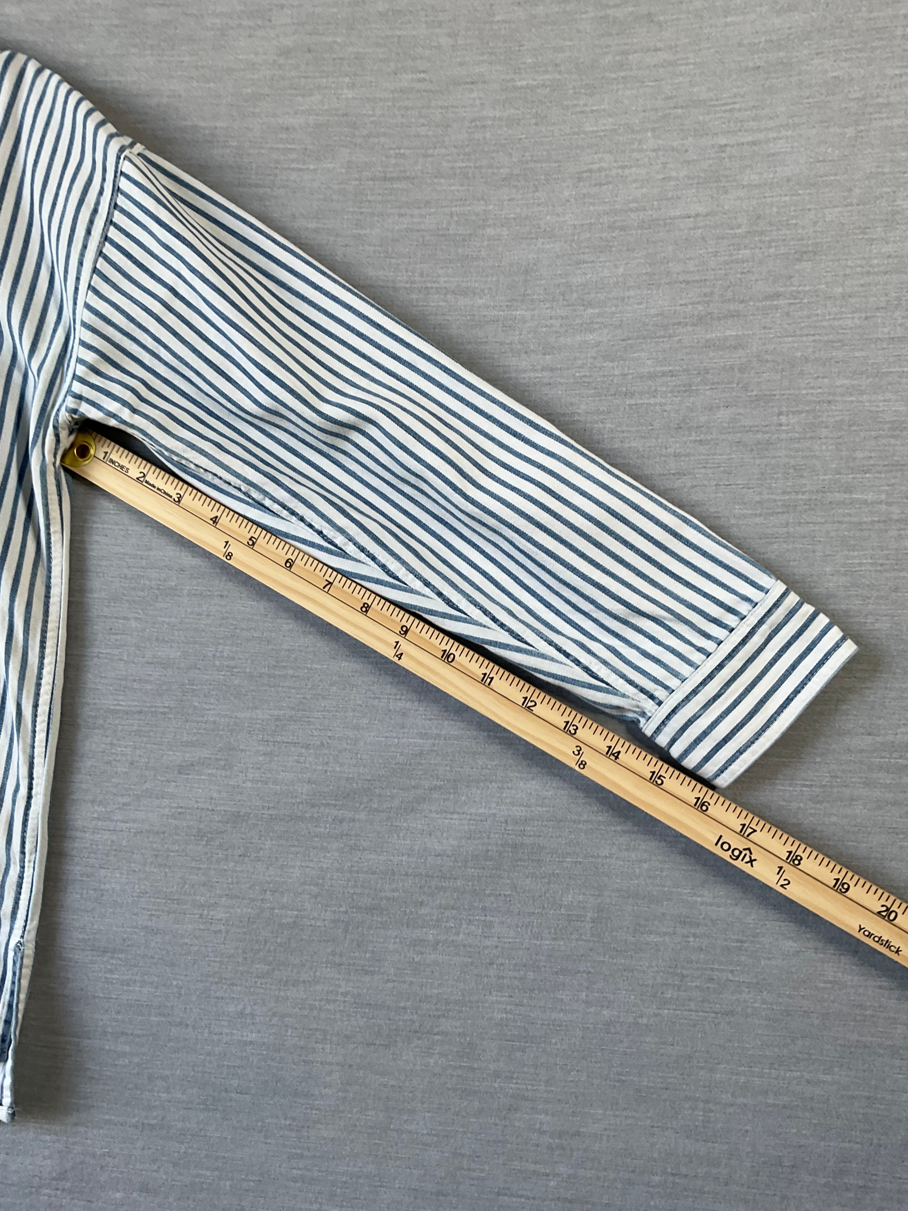 American Eagle Blue White Striped Oversized Long Sleeve Shirt - Small