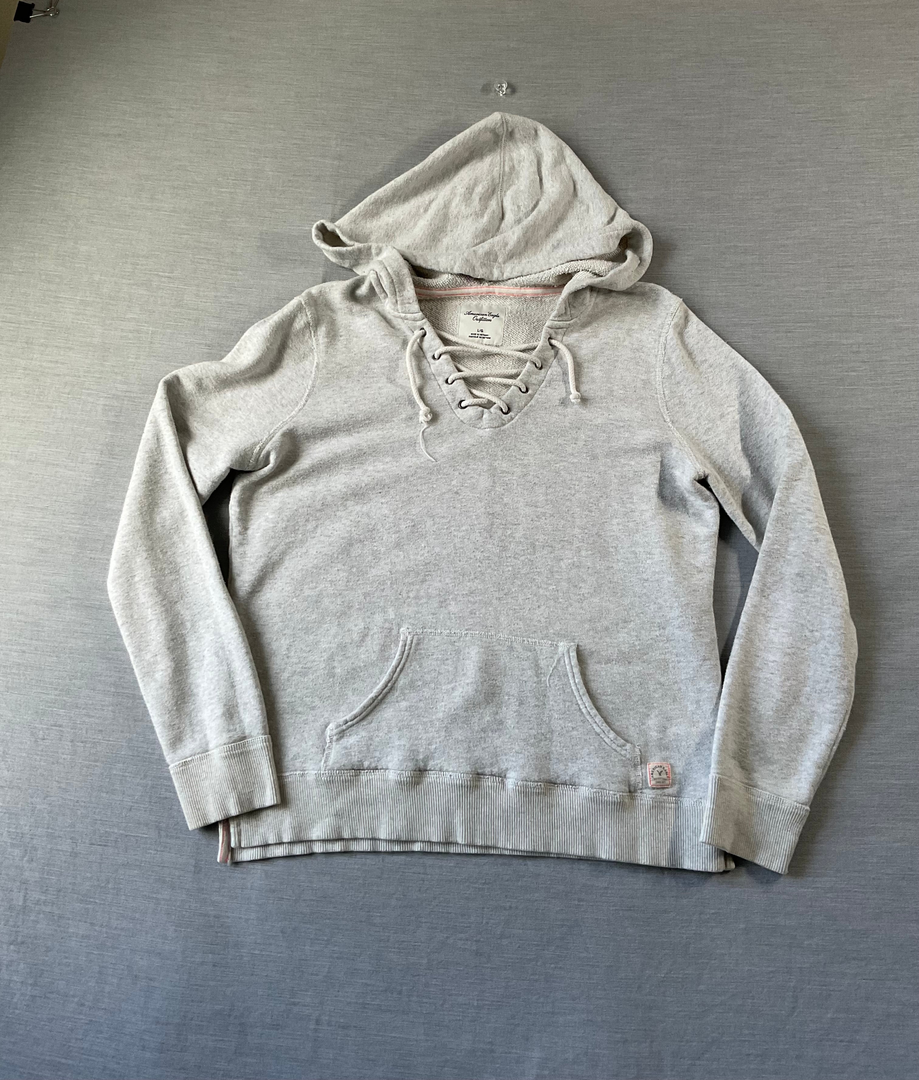American Eagle Outfitters Women’s Hoodie Crop Top Sweatshirt with Pocket. Lace Up Front.